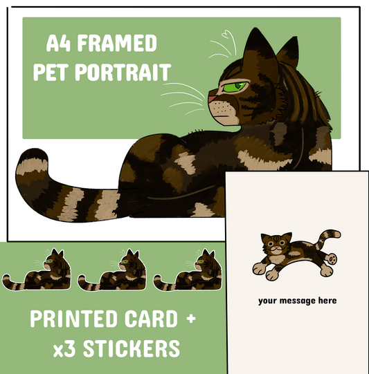 Cartoon Pet Commission w/ Custom Card + 3 Pet Stickers